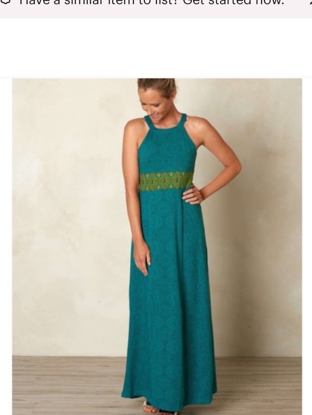 Prana Skye Maxi Halter Dress Size Medium Teal Organic Cotton Boho Earthy Resort - Picture 11 of 12
